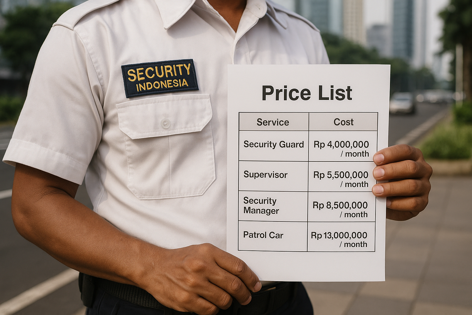 indonesia security service — prices and costs